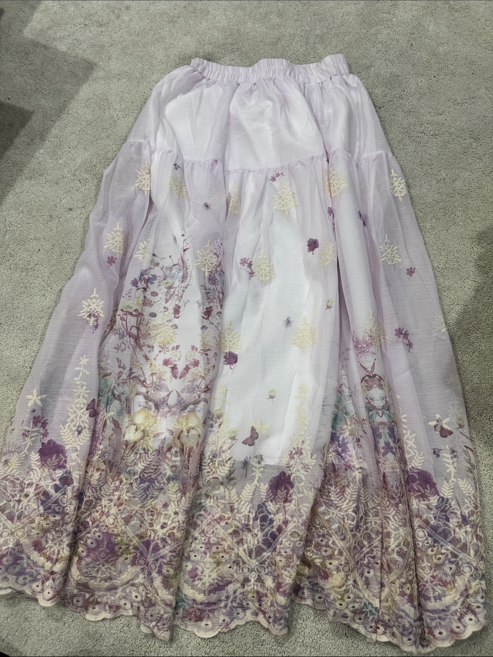 Lilac Embroidered Floral Maxi Skirt - Women